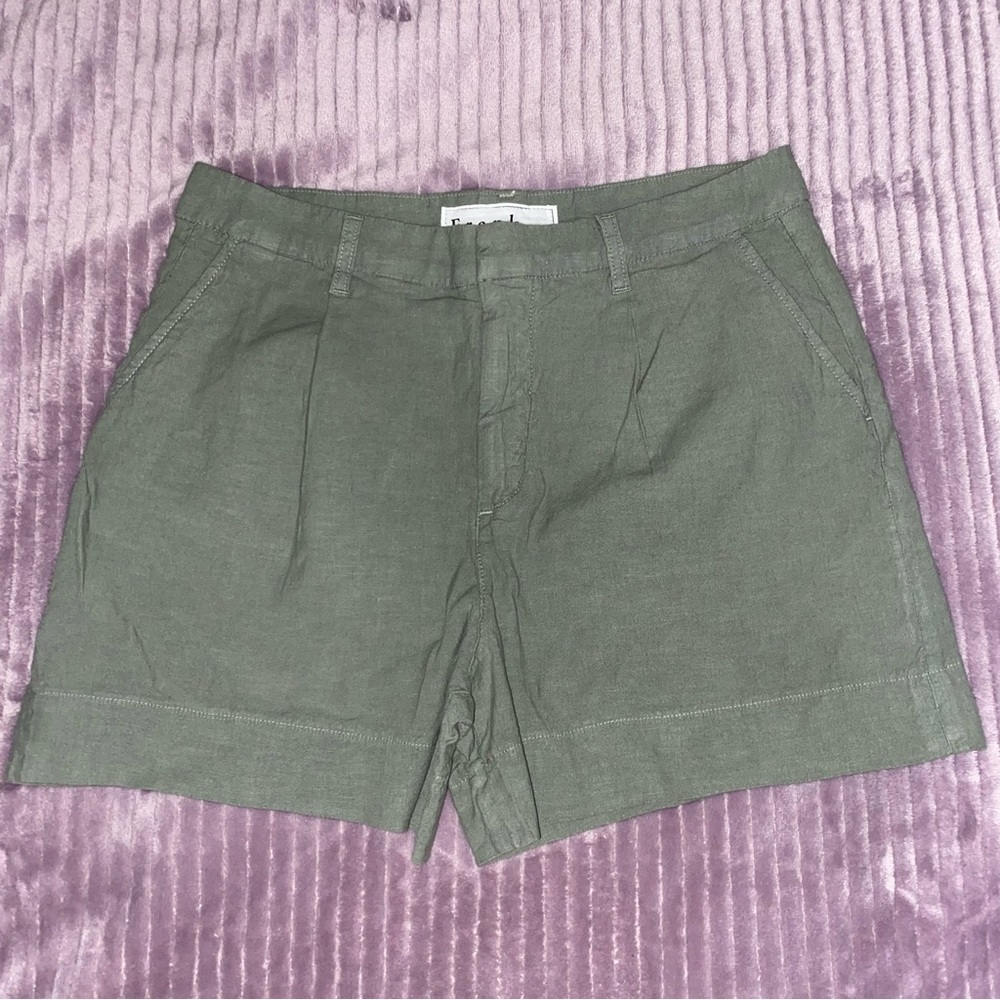 FRANK AND EILEEN Green Linen Shorts